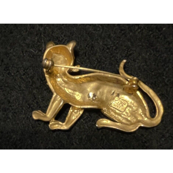 Vintage Dick Co HTF Gold Tone & Rhinestone Big Cat Brooch Pin Red Eyes - Picture 6 of 7